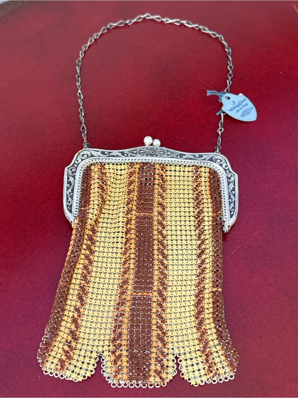Whiting and Davis Vintage Gold and Brown Mesh Evening Bag. Perfect condition. - Picture 11 of 11